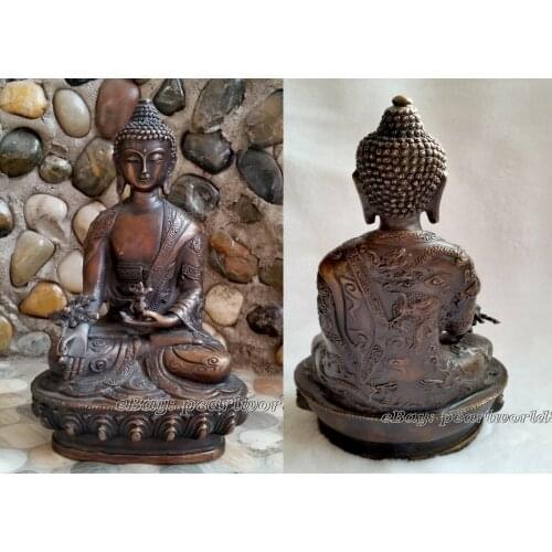 Antique excellent old bronze carved statue Buddha dragon