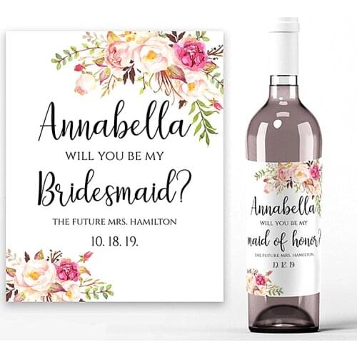 Custom Wedding Bridesmaid Invitation Wine Bottle Label,Personalized Flower Girl Maid Of Honor Godparents,Bridesmaid Summer Gifts