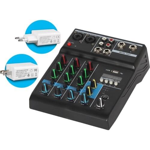 Professional Mixer 4 Channels Bluetooth Sound Mixing Console for Home Karaoke KTV with USB Sound Card Sound Effects