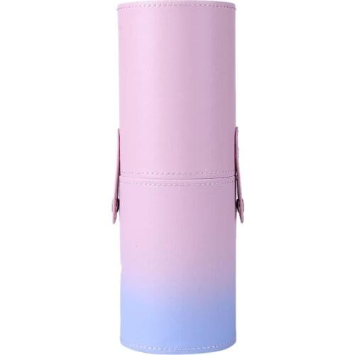 Simple PU Leather Makeup Brush Holder Case Travel Litchi Pattern Clear Line Gradual Change Cosmetic Pens Storage Box Cup