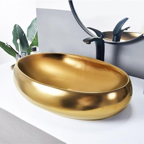 European-style high-grade above counter basin golden wash basin ceramic art wash single basin light luxury hotel home