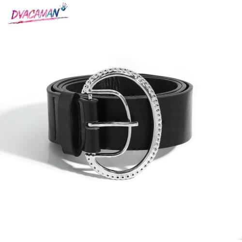 Dvacaman Vintage PU Leather Belts for Women 2021 New Oval Glass Stone Buckle Belts Waistband Girl Female Jeans Dress Accessories