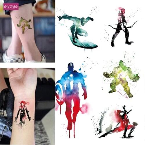 Waterproof Children Boy Temporary Tattoo Cartoon American captain Hulk Hawkeye Body Art Flash Tattoo Stickers
