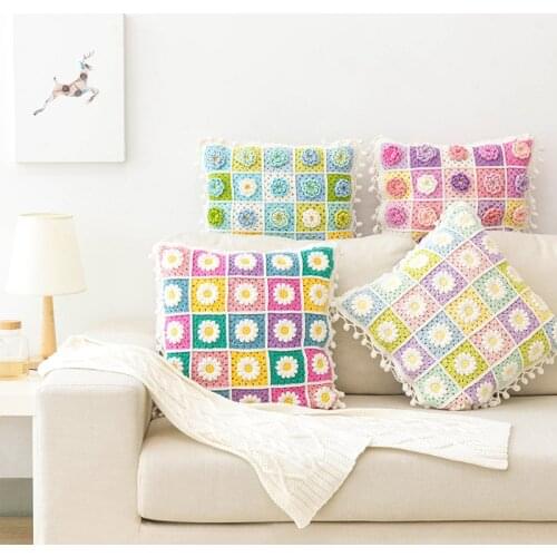 Knitted wool for DIY knitting Granny Square Afghan Checkerboard flower cushion cover throw pillow chunky yarn material