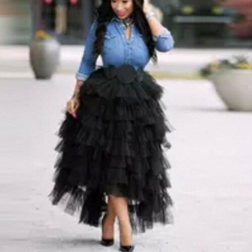 Jupe kobieta spódnice Street Fashion Skirts Long Layered saias mulher Tulle Maxi Skirts Tiered Elastic Band