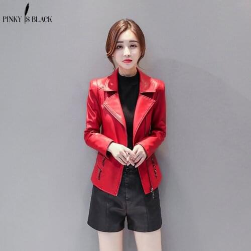 PinkyIsBlack 2018 New Fashion Autumn Winter Faux Leather Jackets Women Lady Bomber Motorcycle Cool Outerwear Leather Coat Female