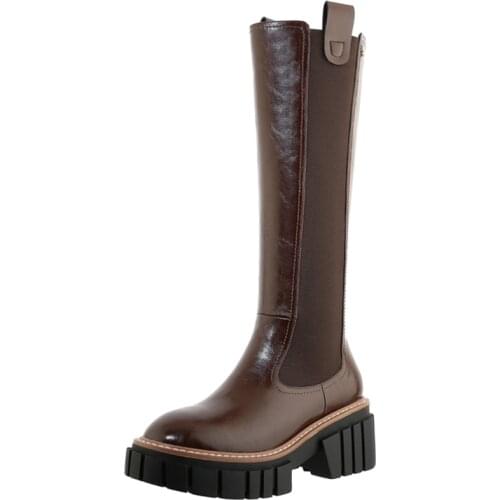 Autumn Winter Knee-High Boot Shoe Modern Boots Elegant Fashion Thick Bottom Shoe Women Boots Female Brown Platform Zipper A57