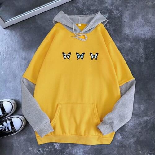 Plus Size Hoodies Women Harajuku Streetwear Kawaii Butterfly Print Sweatshirt Clothing Korean Style Long Sleeve Loose Tops #T3G