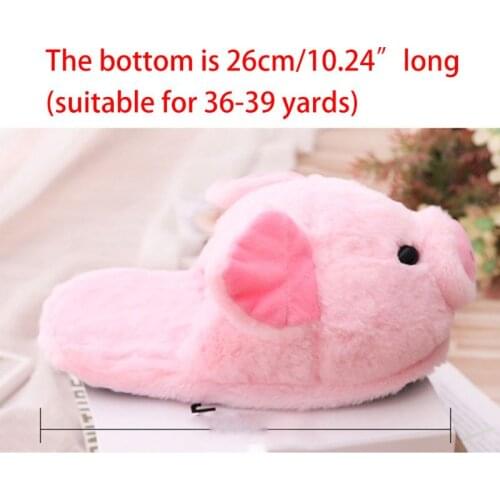 40GC Womens Winter Cute Pink Little Pig Animal Cartoon Plush Slippers Funny Non-Slip Furry Fluffy Flat Indoor Home Warm