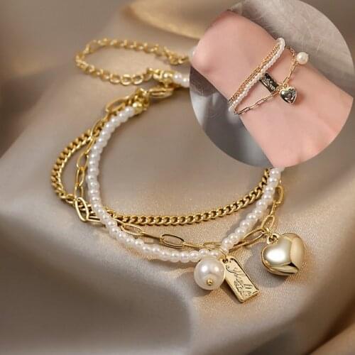Bohemian Gold Beads Pearl Bracelets for Women Fashion Beaded Charm Bracelets Pearl Pendant chain Bracelets Women Jewelry