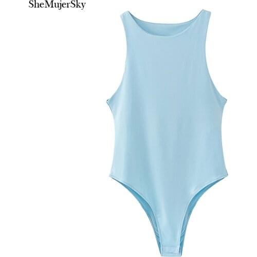 SheMujerSky Women Sleeveless Bodysuit O-neck Slim Elastic Bodysuits 2019 Overalls Jumpsuit