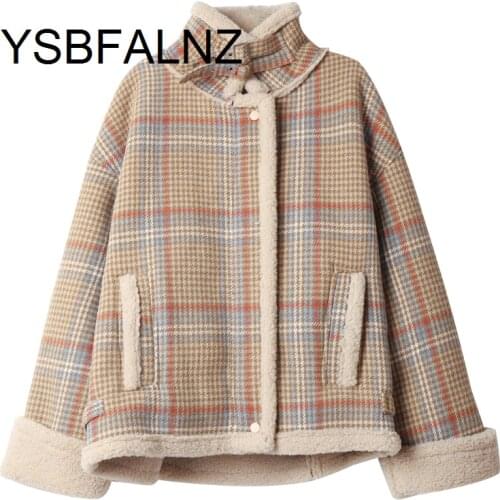 Plaid Lamb Wool Coat Womens Short 2021 Autumn And Winter Wild New Korean Version Of Loose Woolen Thick Plus Velvet Coat