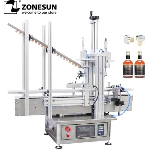 ZONESUN ZS-XG1870D1 Pneumatic Automatic Wooden Cork Feeding Pressing Machine Desktop Capping Machine for Glass Wine Bottle