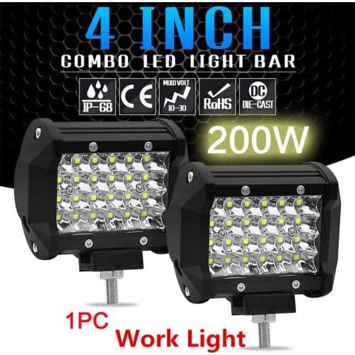 1pc 200W 4" LED Combo Work Light Bar Spotlight Off-road Driving Fog Lamp for Truck Boat 12V 20000LM Headlight for ATV Led Bar