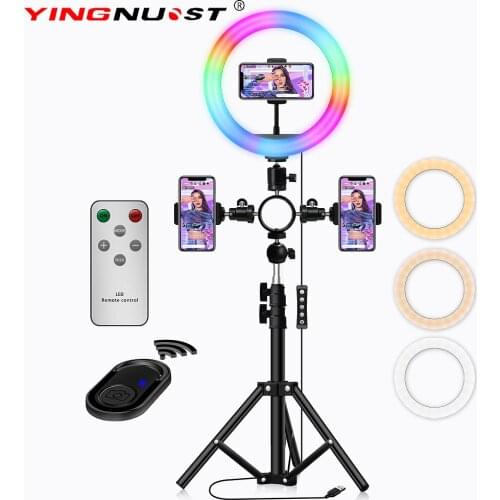10 inch RGB Ring Light For Tiktok Photography Lamp With Tripod Phone Holder Selfie Light With Bluetooth Remote Studio Video Lamp
