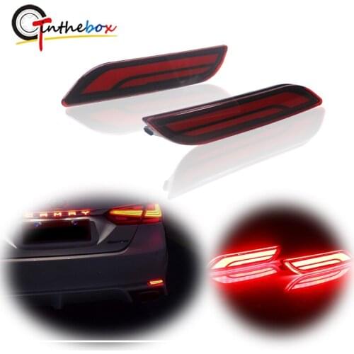 2PCS Smoked /Red Lens Full LED Rear Fog Lamps Bumper Reflector Tail & Brake Stop & Turn Signal Lights For 2018-up Toyota Camry