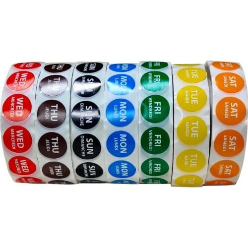 Dayspots 3/4 Inch Round Food Safety Permanent Adhesive Label HYDS-PLR34-WEEK 2000/Roll, 7 Rolls/Pack