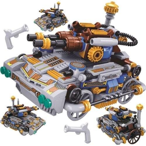 314PCS Creator Steam Age Building-Blocks Tank DIY Military Bricks 8041 City Small Particle Building Block Toy ChildrenS Gift
