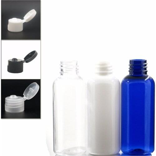 50ml empty round Plastic Bottles, blue/white/clear PET bottle with black/transparent/white flit top cap plastic bottle X 5