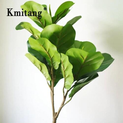 62cm 2fork Large Fake Ficus Tree Tropical Palm Leafs Artificial Real Touch Plant Plastic Green Tree Branch for Home Autumn Decor