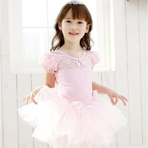 Short Sleeve Pink Lace Ballet Dress Tutu Leotard Swan Lake Ballet Costume Ballerina Clothes Dancewear For Children Girls Summer