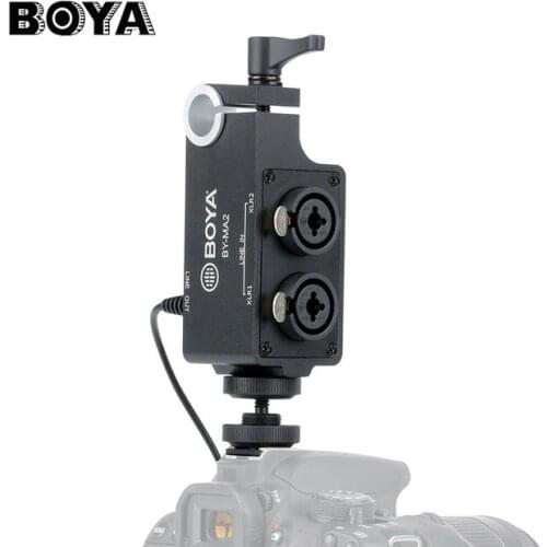 Boya BY-MA2 Dual-Channel Record Audio Mixer XLR Jack 6.5mm to 3.5mm Wireless Microphone System for DSLR Camera Canon Nikon Sony