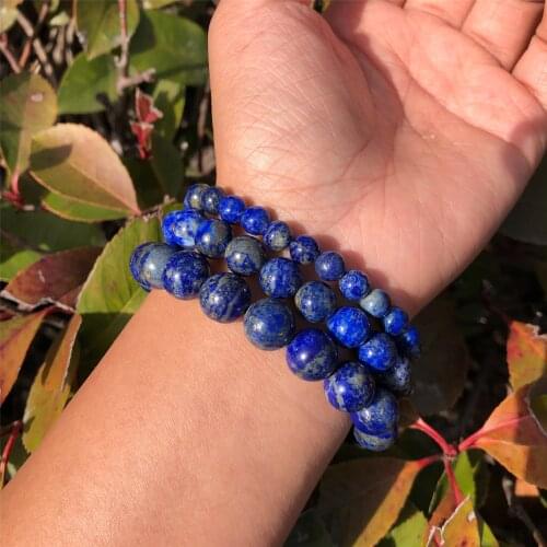 Natural Lapis Lazuli Bracelet Round Bead Crystal Quartz Healing Stone Women Men Jewelry Gift