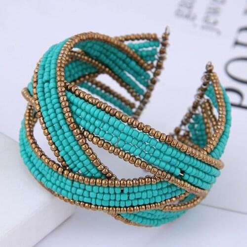Boho Simple Handwork Multilayer Weave Beaded Opening Cuff Bracelaces & Banglets For Women Fashion Width Bracelet Jewelry
