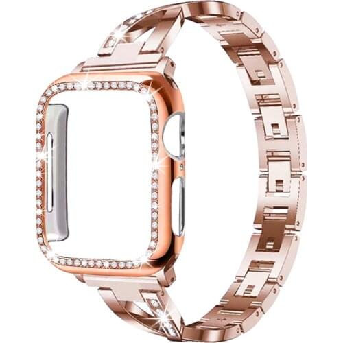 Diamond Strap+Case For Apple Watch Band ladies 38mm/42mm/40mm/44mm to iwatch series stainless steel strap 6 Se 5 4 3 21 bracelet