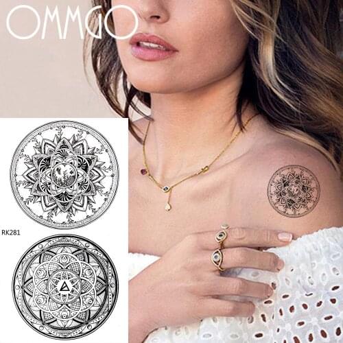 Black Mandala Flower Temporary Tattoos Body Art Arm Shoulder Illustration Tatoo Paper Paste Waterproof Fake Tattoo Sticker Cool