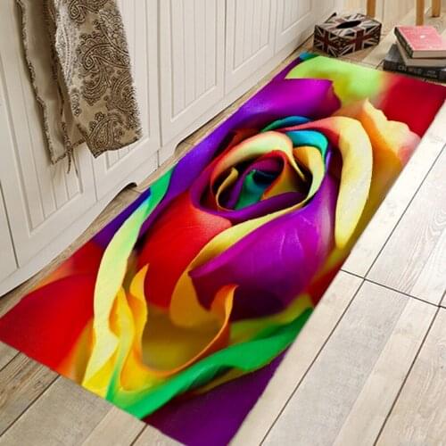 Blooming Roses Pattern Floor Mat Hallway Carpets and Rugs for Bedroom Living Room Kitchen Bathroom Anti-Slip Floor Mats