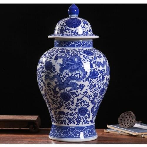Jingdezhen Porcelain Vase Chinese Style Living Room Blue And White Dragon Pattern porcelain Storage Pot ceramic Ginger Jar