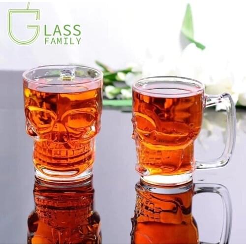 GF Classic Cocktail Glass Mug Skull Beer Drinking Glasses with Handle Beverage Cup for Water Juice Coffee Halloween Decorations