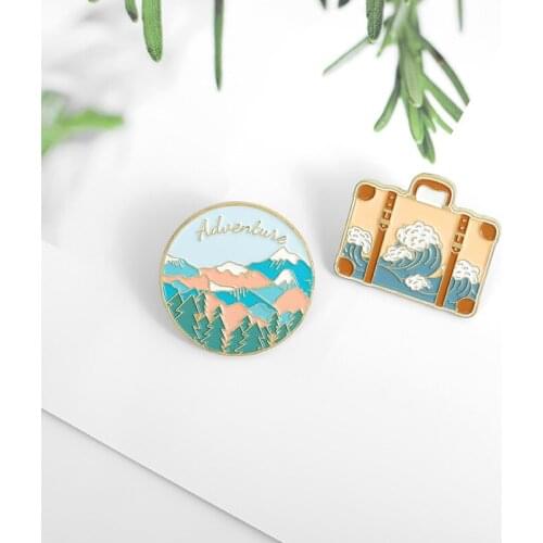 Korean Version Of The Exquisite Drip Paint Travel Bag Travel Wallet Pin Wave Mountain Peak Backpack Brooch Fashion Clothes Badge
