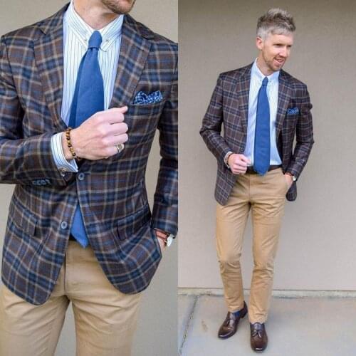 Handsome Mens Groom Wedding Plaid Formal Suit Fashion Casual Business Party Porm Gentlemen Tuxedos 1 Piece