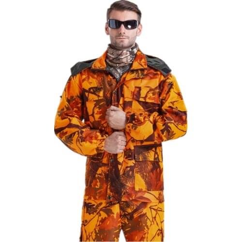 Men Orange bionic camouflage suit include jacket and pant sets Outdoor Tactical military Hunting Fishing waterproof clothing