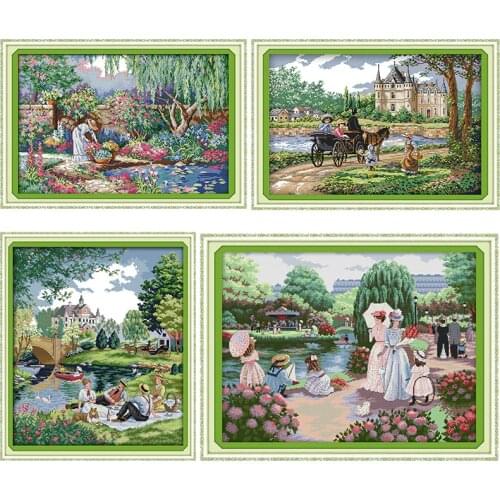 Joy Sunday Stamped Cross Stitch Kits Outing DMC 11CT 14CT Counted Printing Embroidery Cross-stitch Kit Embroidery Needlework Set