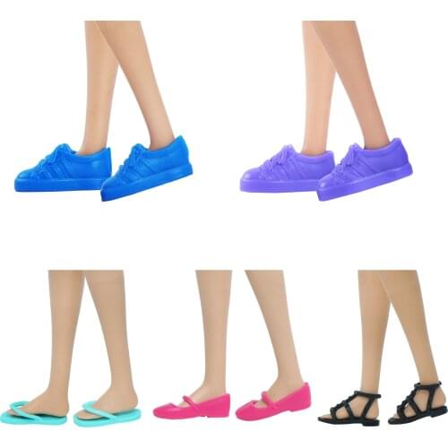 5 Pairs/Lot Flat Shoes for Barbie Doll Summer Beach Daily Wear Sandals Mixed 5 Color Doll Accessories Dollhouse Kids Toys