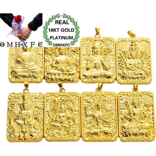 OMHXFC Wholesale European Fashion Man Party Birthday Wedding Gift Rectangle God Chinese Zodica 18KT Real Gold Charm Pendant PN75