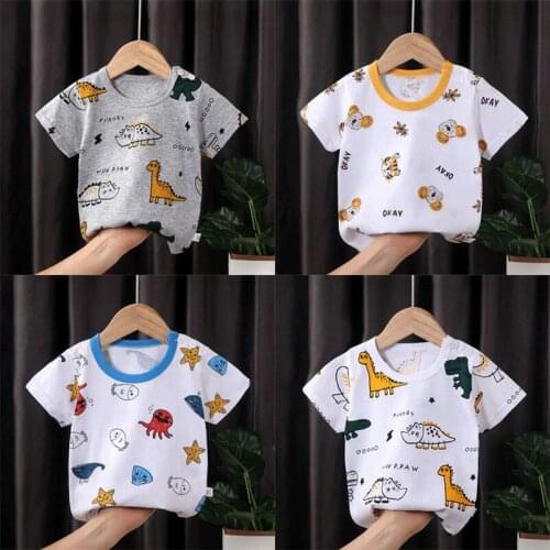 0-7Y Summer Children Cotton T-shirts Baby Boy Girl Cartoon Print Tops Tees Kids Graphic T Shirts Toddler Birthday Tshirt Clothes