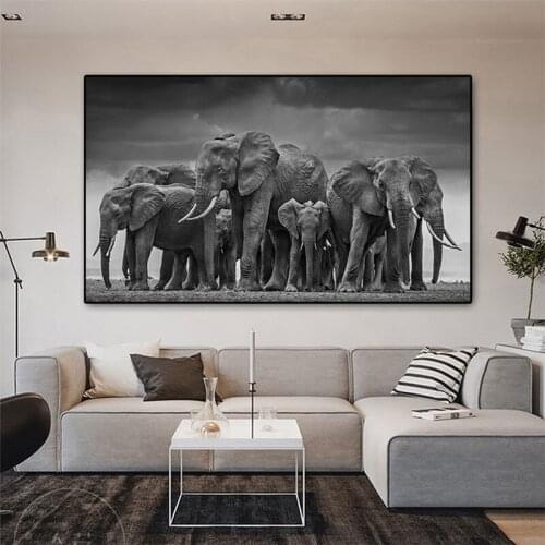 Modern Wild Animals Posters and Prints Wall Art Canvas Painting African Elephant Herd Pictures for Living Room Cuadros Decor