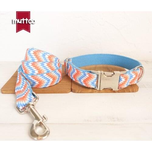 MUTTCO retailing particular colorful dog collar THE WAVE unique style print dog collars and leashes set 5 sizes UDC064