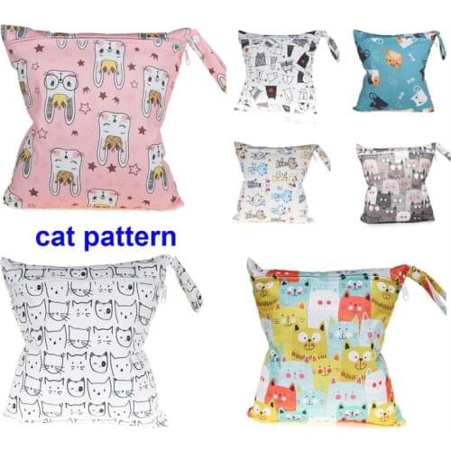 Seven cat patterns Waterproof wet bags single Zipper Pocket Baby Diaper Storage Bag Washable Cloth Diaper Wet bag