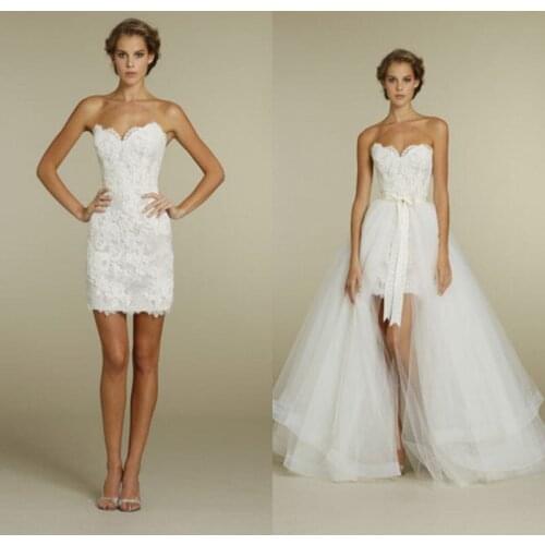 Removable Short Summer Beach 2018 Sexy Tulle Lace Rose Vestido De Noiva Robe De Mariee Bridal Gown Cheap bridesmaid dresses