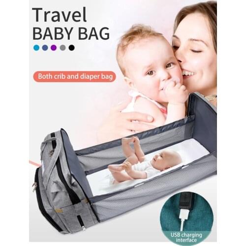 New USB Baby Diaper Bag Waterproof Large Capacity Baby Backpack Outdoor Multifunctional Bed Backpack Mom Nursing Stroller Bag