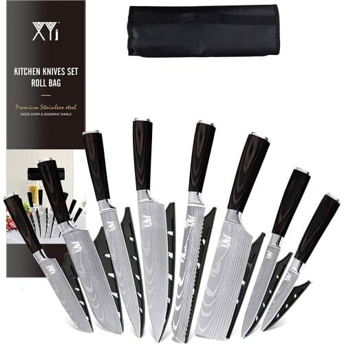 XYJ Stainless Steel Kitchen Knives Set 8 Piece Chef Knife Set with Carry Case Bag & Sheath Razor Sharp Well Balance