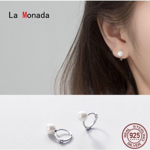La Monada Woman Hoop Earrings Silver 925 Fine Jewelry 925 Sterling Silver Earrings For Women Hoops With Charms Synthetic Pearl