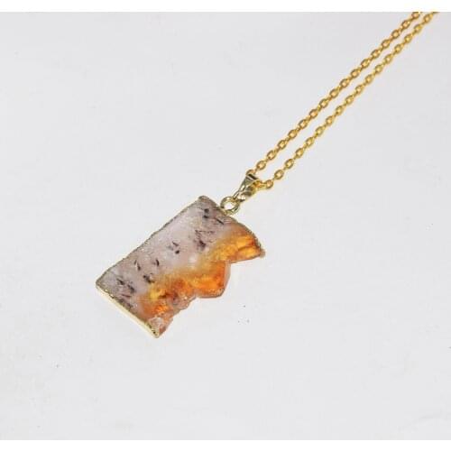 Natural Slice Raw Citrines Gold Point Pendant Necklace Female 2019 Rectangle Rough Yellow Crystal Quartz chain necklace women