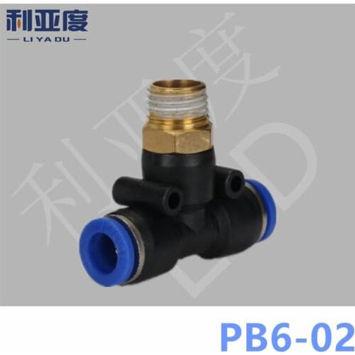 10PCS/LOT PB6-02 PB Black/White pneumatic quick insertion type T three way straight thread