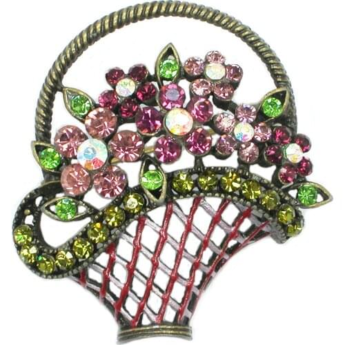 12pcs/lot Wholesale Rhinestone Flower basket Pin brooches jewelry gift brooch C102281